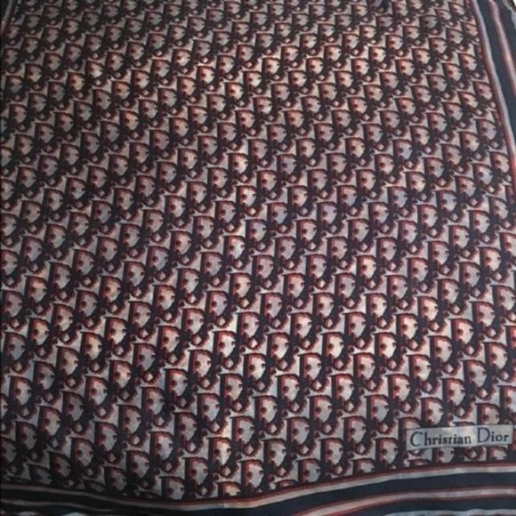 DIOR Red White Navy Trotter Print Logo Silk Scarf - Picture 7 of 9